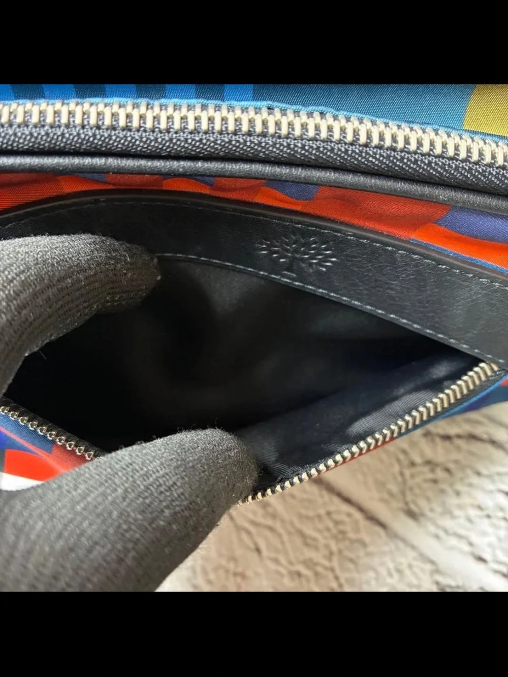 Mulberry Red and Blue Plaid Leather-Trim Toiletry Bag